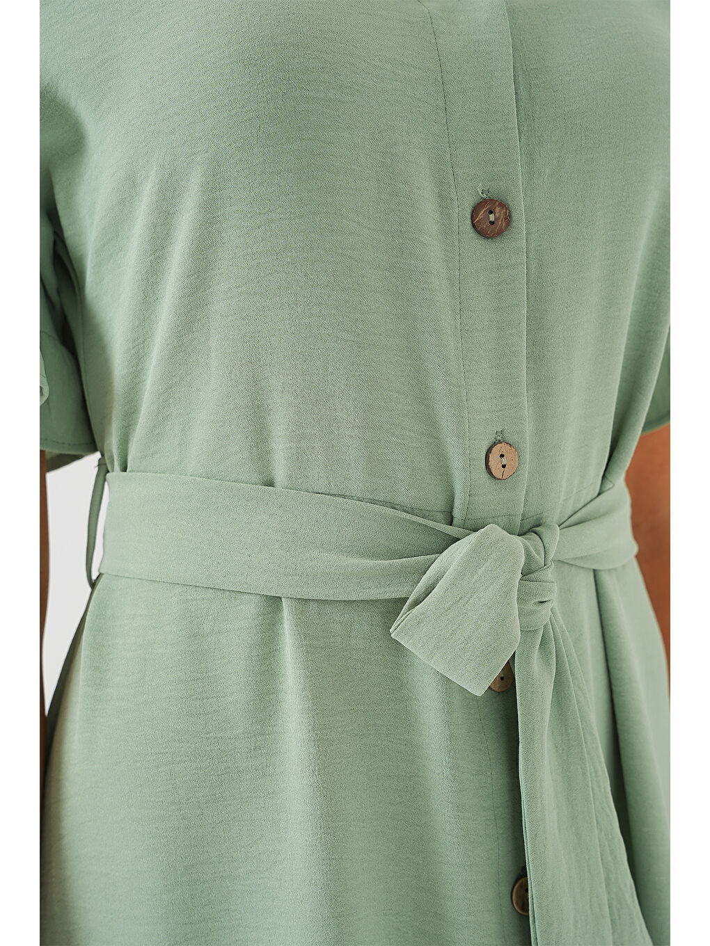 Yeşil Kadın Kısa Kol Düğmeli Elbise 2555 - Mint-4