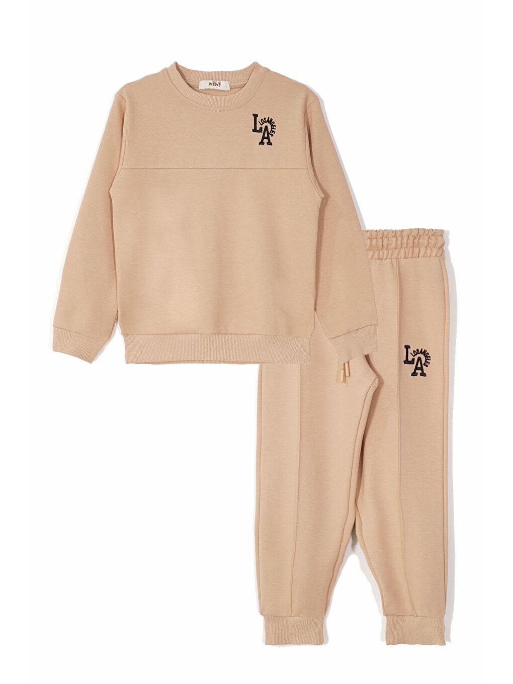 Bej Baskılı  Nakışlı Vizon Renk Erkek Çocuk Eşofman Takımı-3