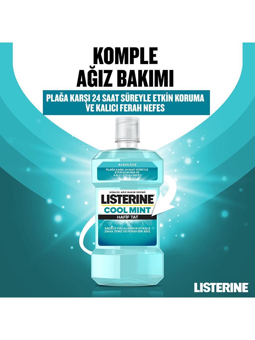 Listerine Renksiz Cool Mint Hafif Tat Alkolsüz Ağız Bakım Suyu 500 Ml - 2