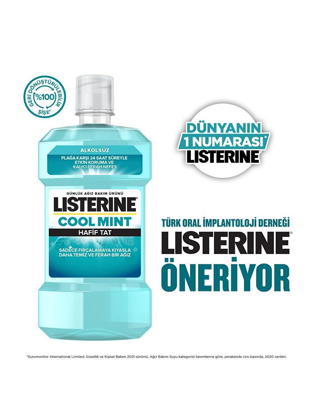 Listerine Renksiz Cool Mint Hafif Tat Alkolsüz Ağız Bakım Suyu 500 Ml - 3