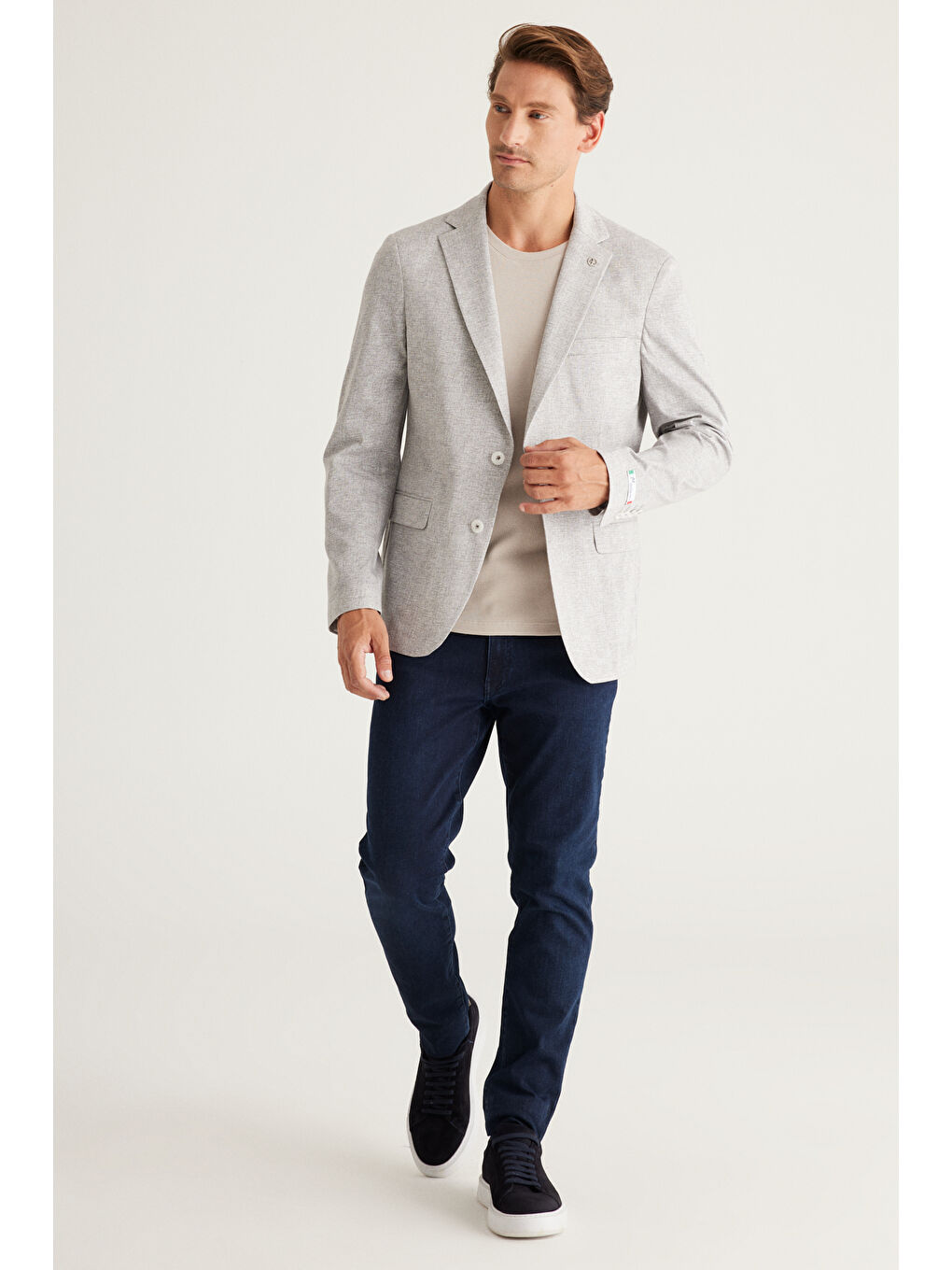 Erkek Siyah-Beyaz Slim Fit Dar Kesim Mono Yaka %100 Pamuk Desenli Ceket-1