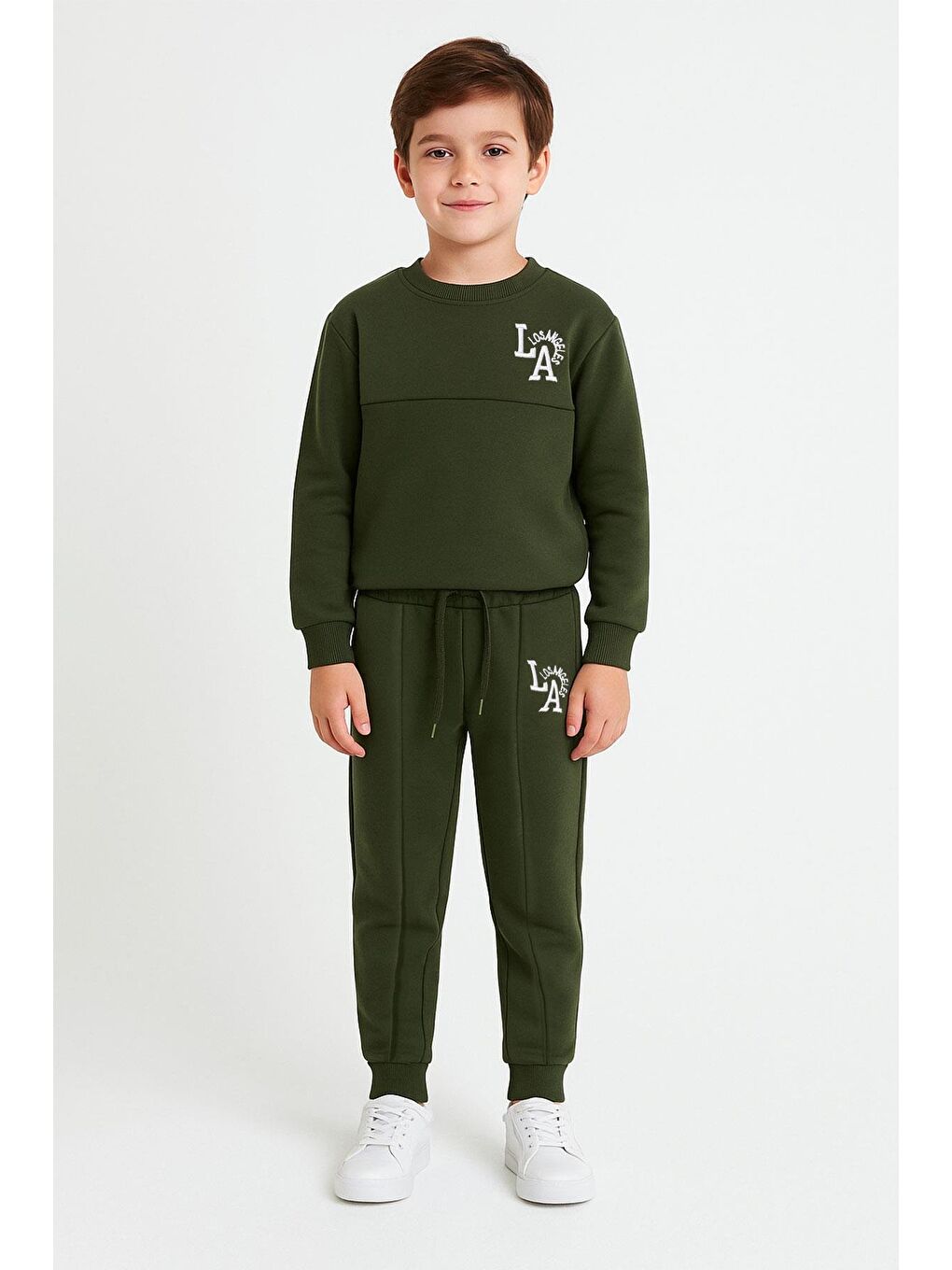 Baskılı  Nakışlı Haki Renk Erkek Çocuk Eşofman Takımı