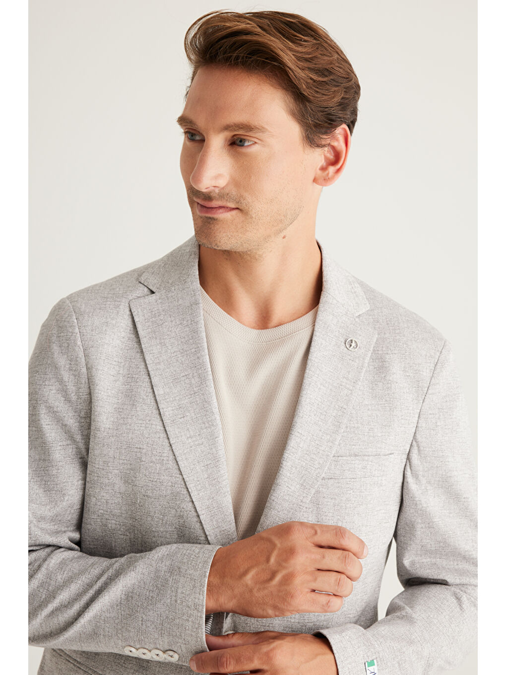 Erkek Siyah-Beyaz Slim Fit Dar Kesim Mono Yaka %100 Pamuk Desenli Ceket-2