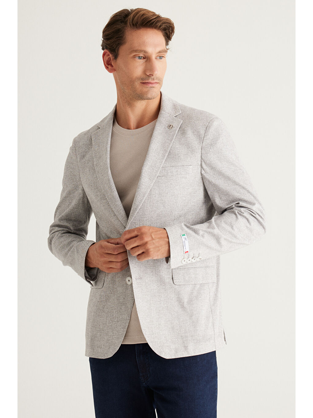 Erkek Siyah-Beyaz Slim Fit Dar Kesim Mono Yaka %100 Pamuk Desenli Ceket-4