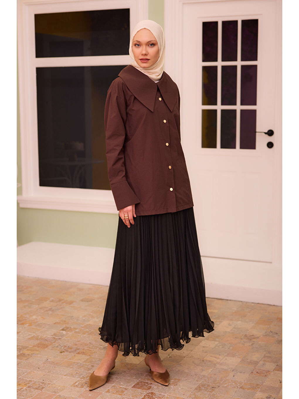 Kadın Fermuar Detaylı Şifon Etek Siyah-3