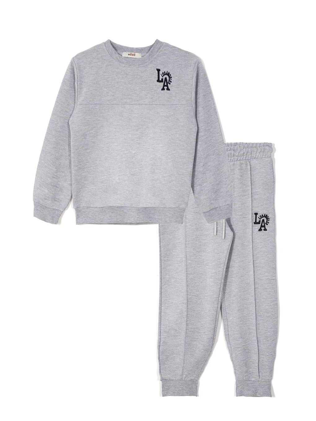 Baskılı  Nakışlı Gri Melanj Renk Erkek Çocuk Eşofman Takımı-1