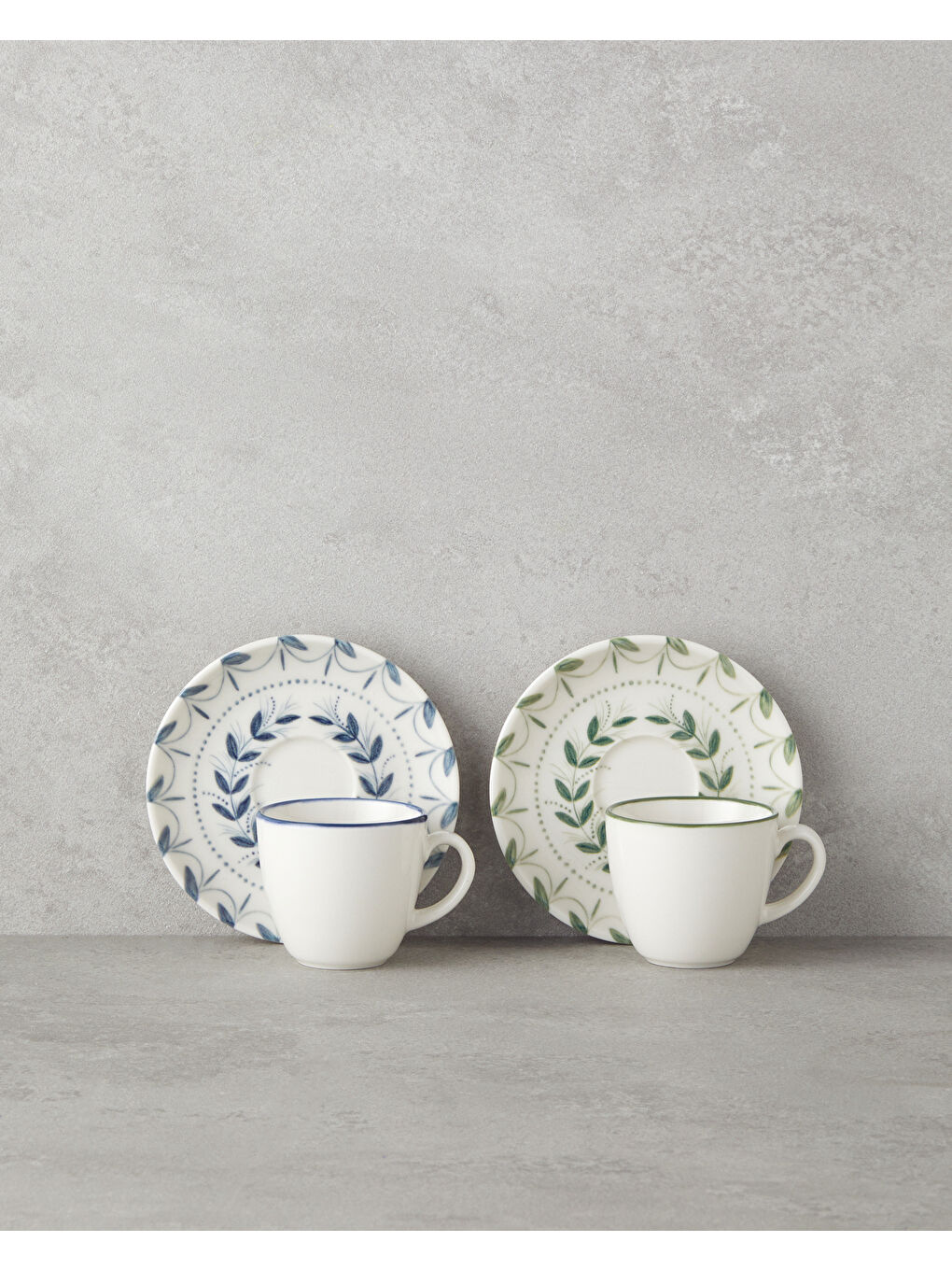 Petally Bone Porselen 4 Parça 2 Kişilik Kahve Fincan Takımı 90 ml Mavi-yeşil-1