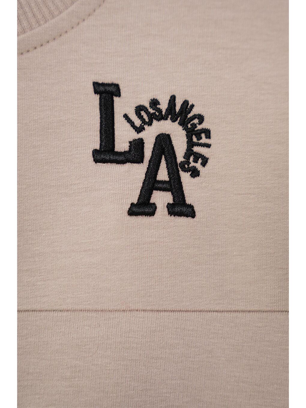 Bej Baskılı Nakışlı Taş Renk Erkek Çocuk Eşofman Takımı-1