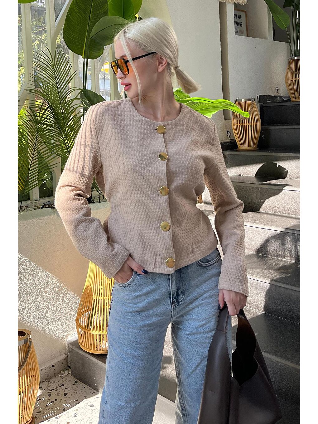 Bej Kemerli Ve Dokulu Kadın Ceket Mg2209-1