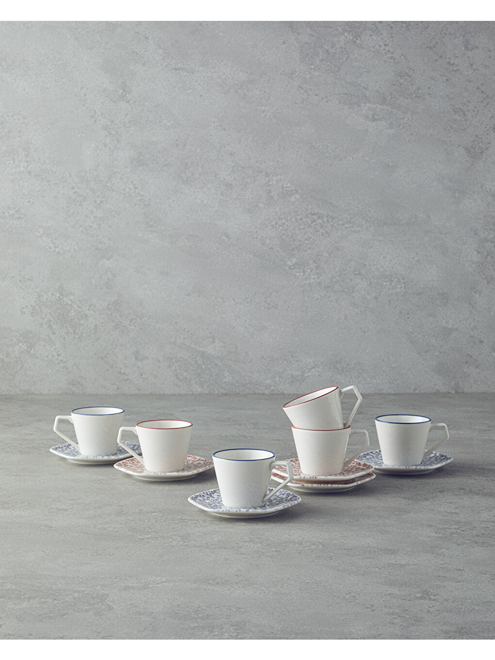 Evie Bone Porselen 12 Parça 6 Kişilik Kahve Fincan Takımı Turuncu-Mavi