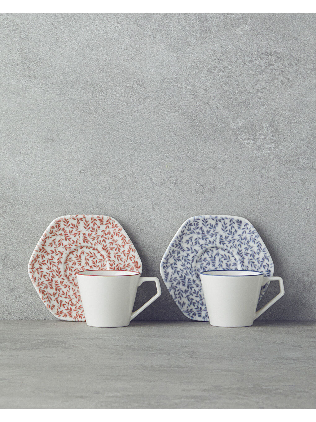 Evie Bone Porselen 12 Parça 6 Kişilik Kahve Fincan Takımı Turuncu-Mavi-1