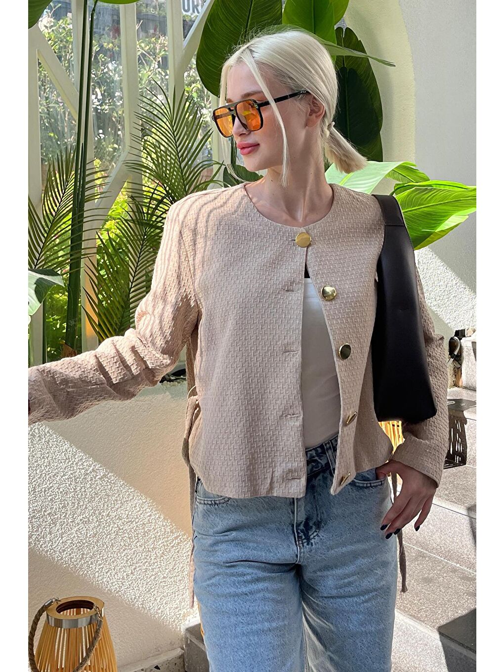 Bej Kemerli Ve Dokulu Kadın Ceket Mg2209-2