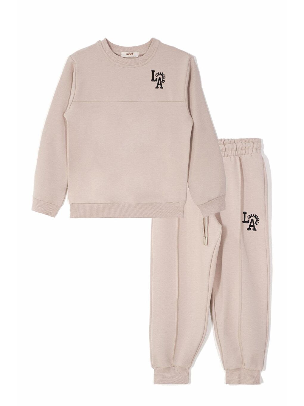 Bej Baskılı Nakışlı Taş Renk Erkek Çocuk Eşofman Takımı-4