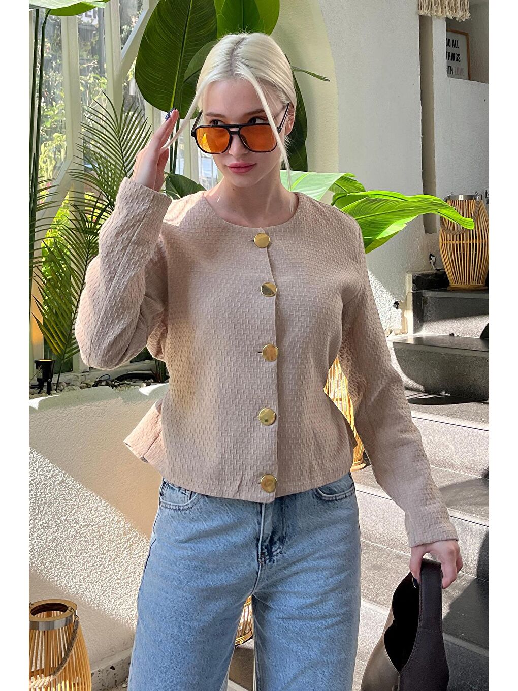 Bej Kemerli Ve Dokulu Kadın Ceket Mg2209-3