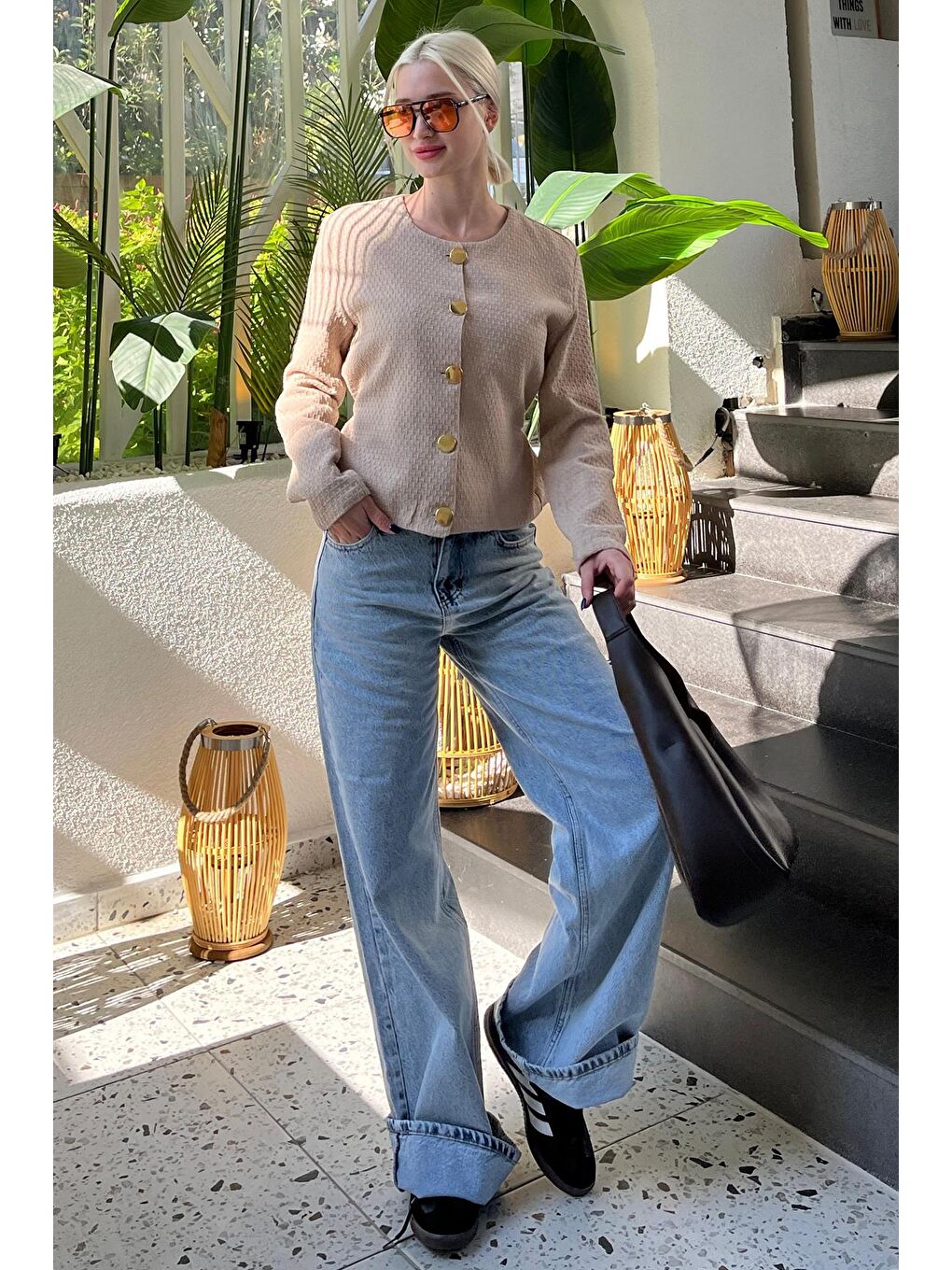 Bej Kemerli Ve Dokulu Kadın Ceket Mg2209-4