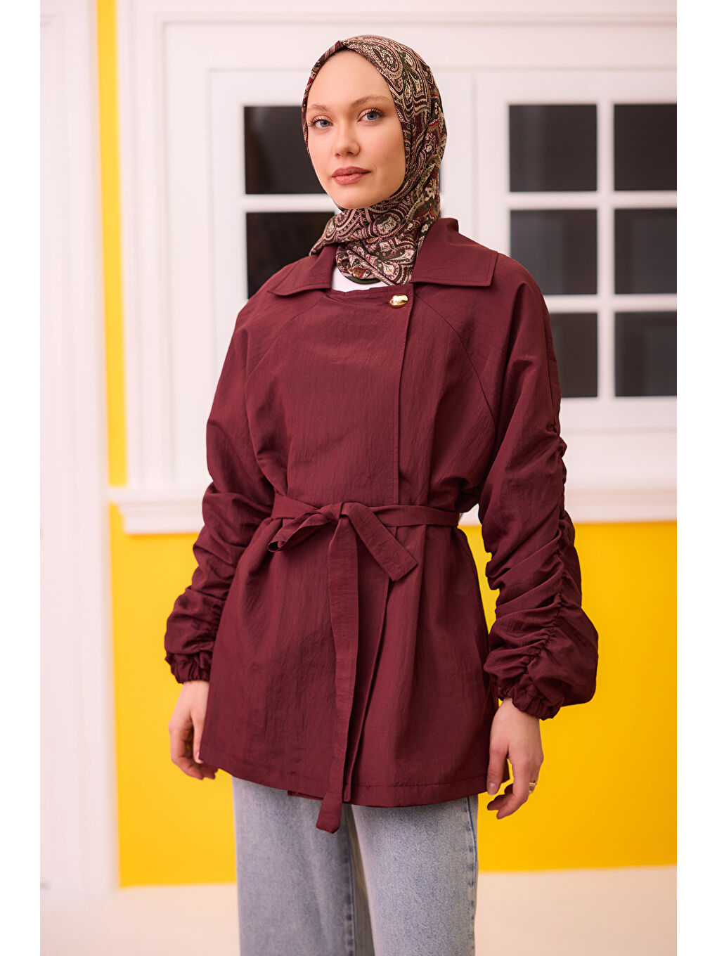 Kadın Martha Kol Ve Sırt Büzgülü Ceket  Bordo