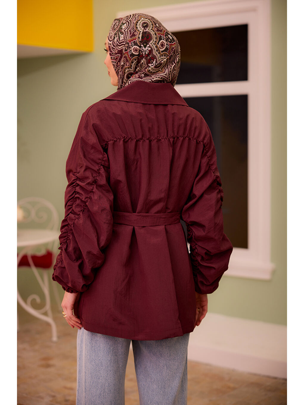 Kadın Martha Kol Ve Sırt Büzgülü Ceket  Bordo-2