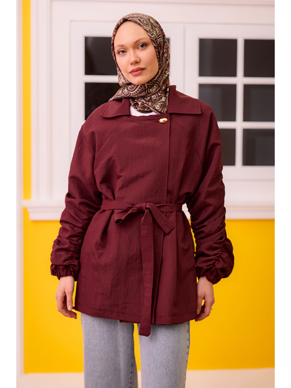 Kadın Martha Kol Ve Sırt Büzgülü Ceket  Bordo-3