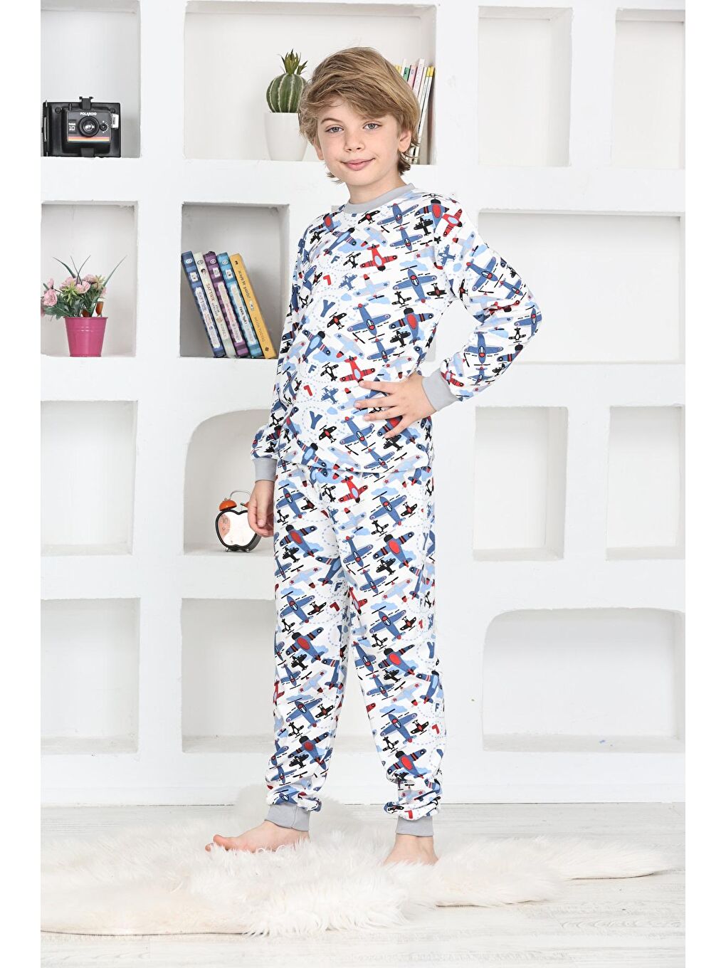 Kapi Kids Beyaz Erkek Çocuk Uçak Baskılı Pijama Takımı 1-11 Yaş 4924-26