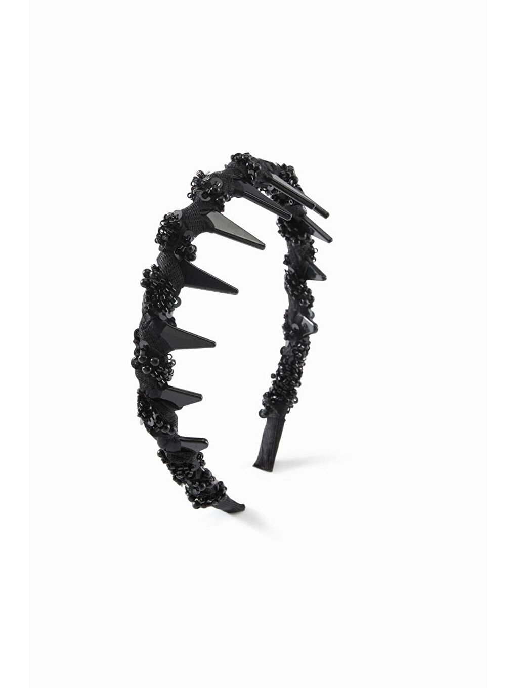 Siyah Tül Kumaş ve Boncuk İşlemeli Köpekbalığı Dişli Kemik Taç