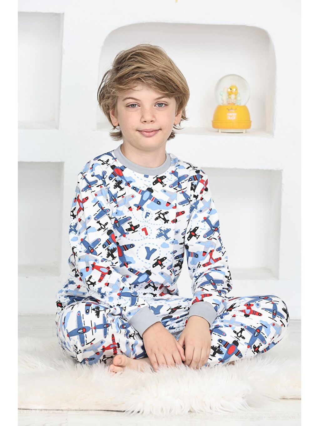 Kapi Kids Beyaz Erkek Çocuk Uçak Baskılı Pijama Takımı 1-11 Yaş 4924-26 - 1