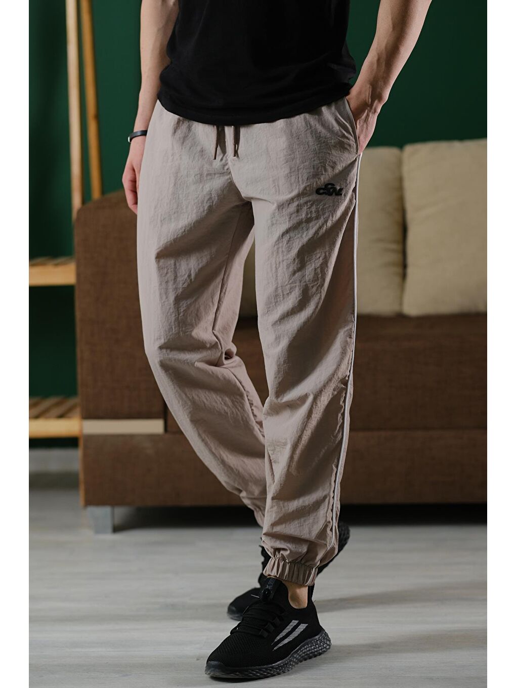 Bej Ccw Paçası Lastikli Kort Paraşüt Şeritli Outdoor Erkek Eşofman Alt