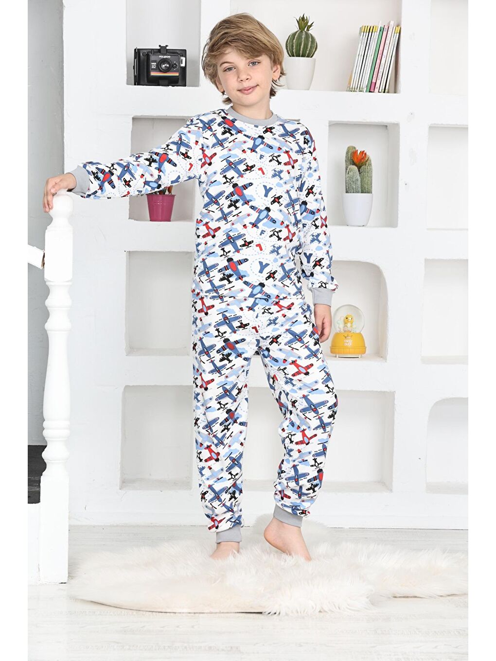 Kapi Kids Beyaz Erkek Çocuk Uçak Baskılı Pijama Takımı 1-11 Yaş 4924-26 - 2