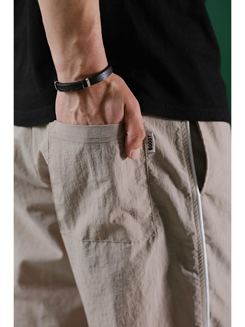 Bej Ccw Paçası Lastikli Kort Paraşüt Şeritli Outdoor Erkek Eşofman Alt-4