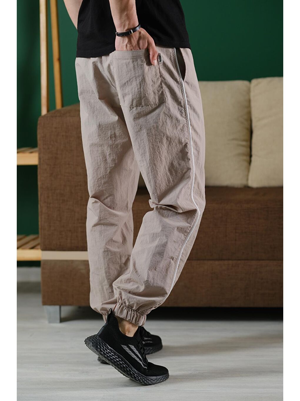 Bej Ccw Paçası Lastikli Kort Paraşüt Şeritli Outdoor Erkek Eşofman Alt-5