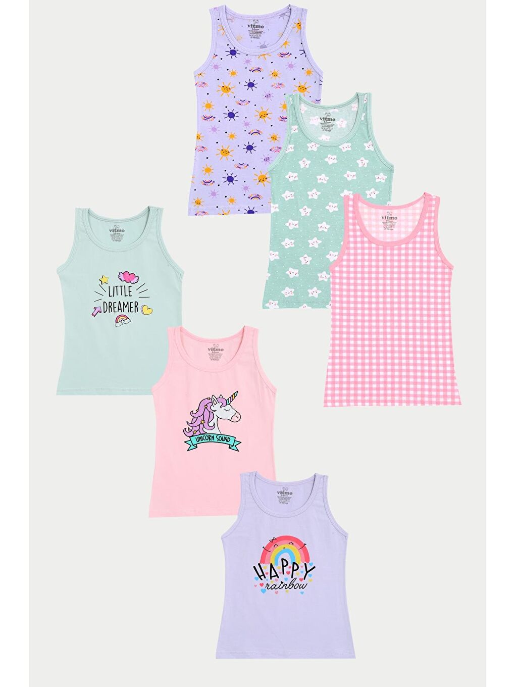 6'Lı Kız Çocuk Pamuklu Rainbow & Sun Karışık Atlet