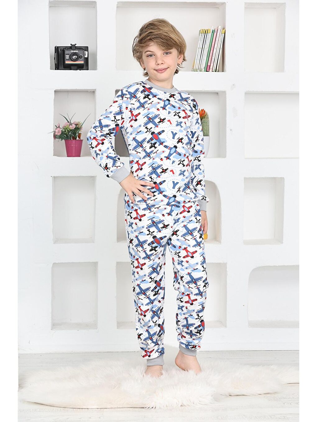 Kapi Kids Beyaz Erkek Çocuk Uçak Baskılı Pijama Takımı 1-11 Yaş 4924-26 - 3