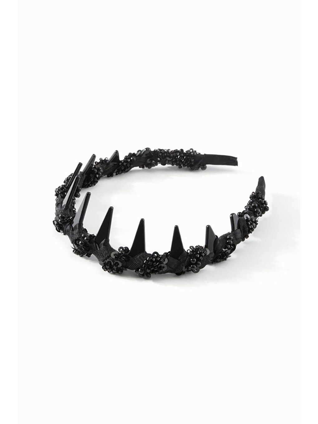 Siyah Tül Kumaş ve Boncuk İşlemeli Köpekbalığı Dişli Kemik Taç-2