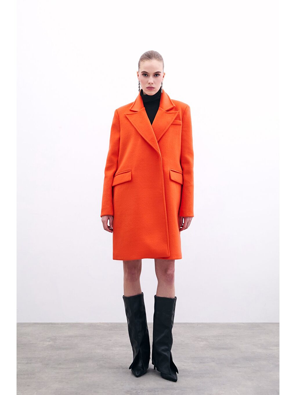 Turuncu Cepli Kaşe Kaban - Oranj