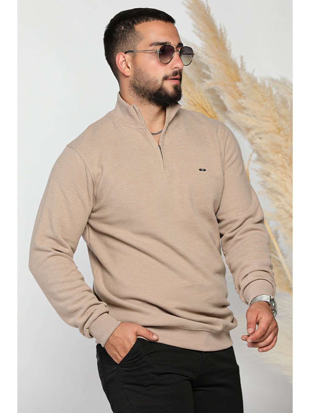 Mishar İtalia Bej Erkek Yarım Balıkçı Selanik Sweatshirt - 1