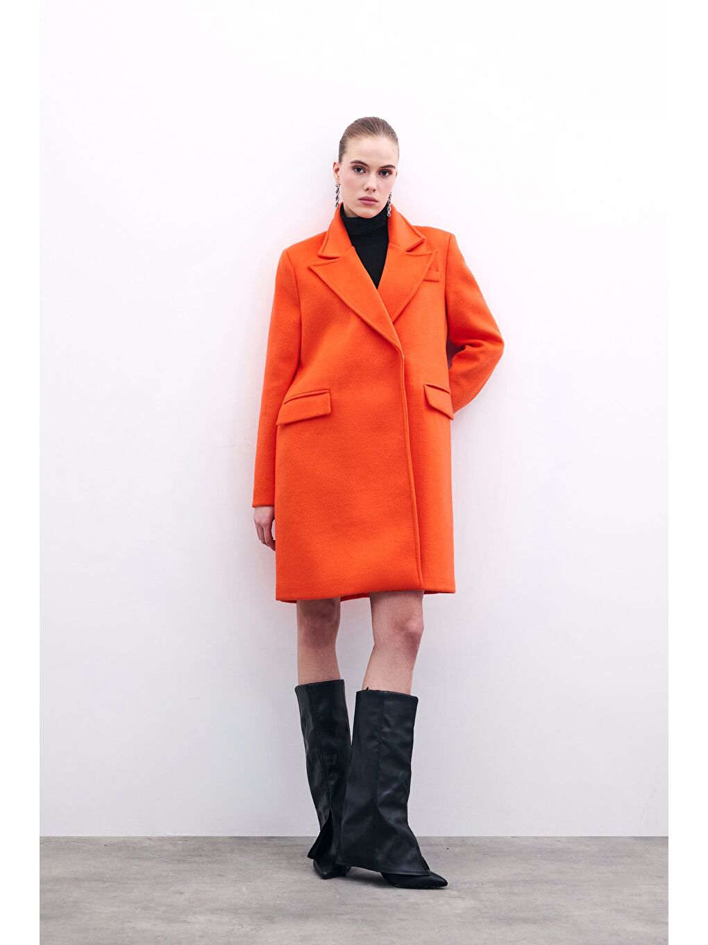 Turuncu Cepli Kaşe Kaban - Oranj-1