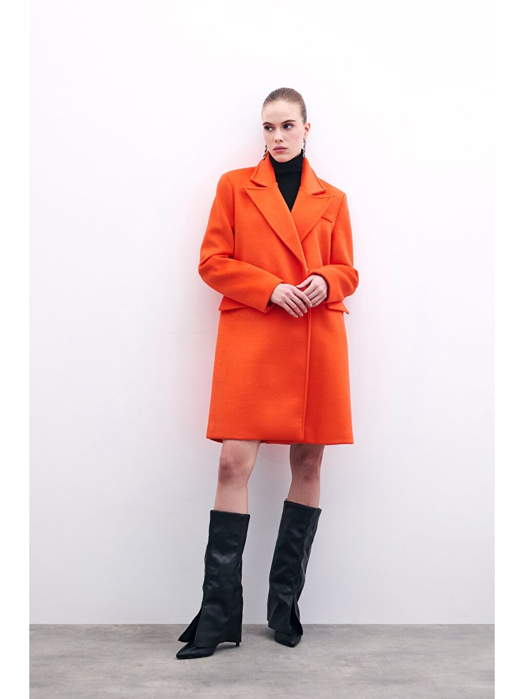 Turuncu Cepli Kaşe Kaban - Oranj-2