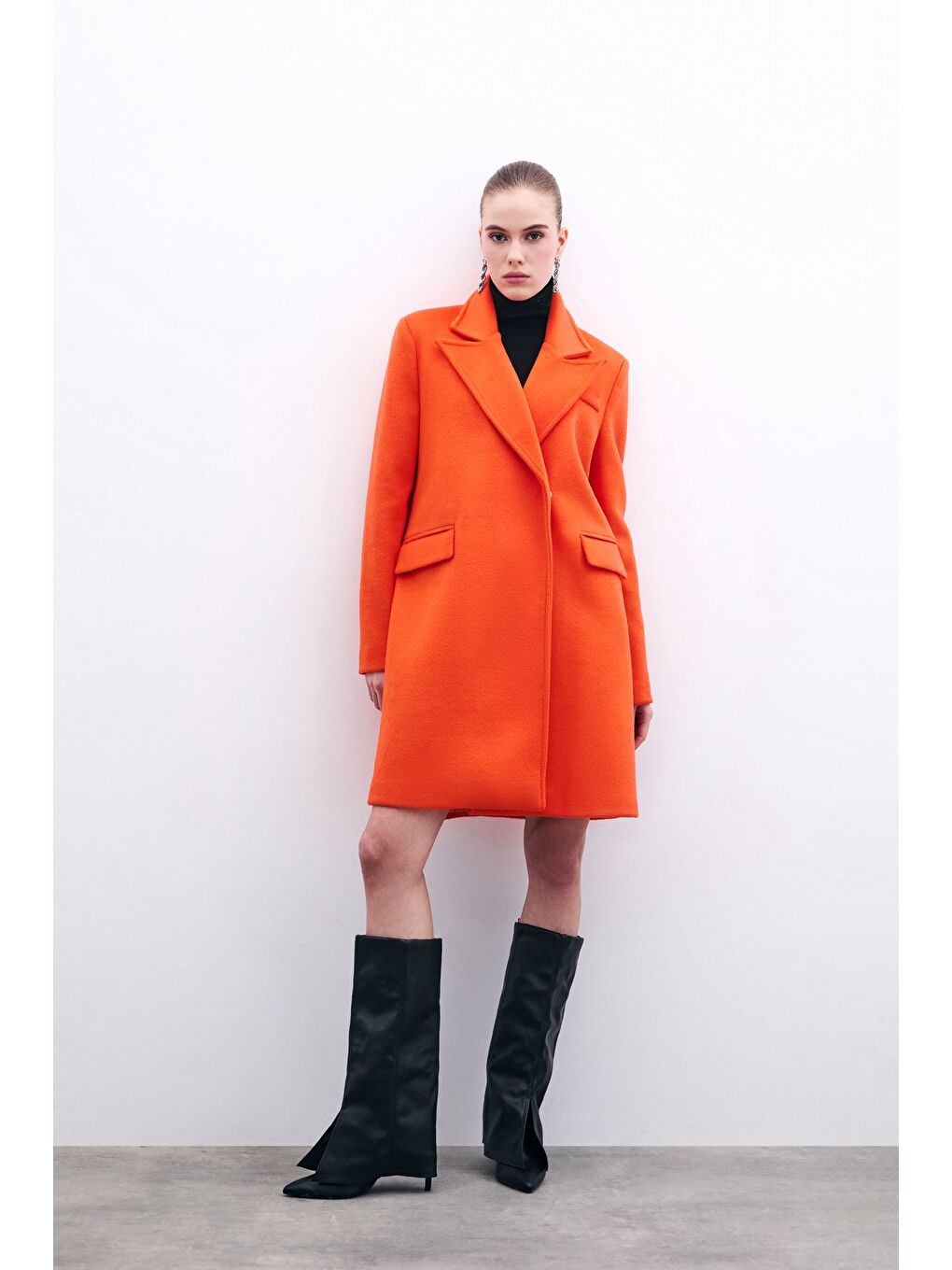 Turuncu Cepli Kaşe Kaban - Oranj-3