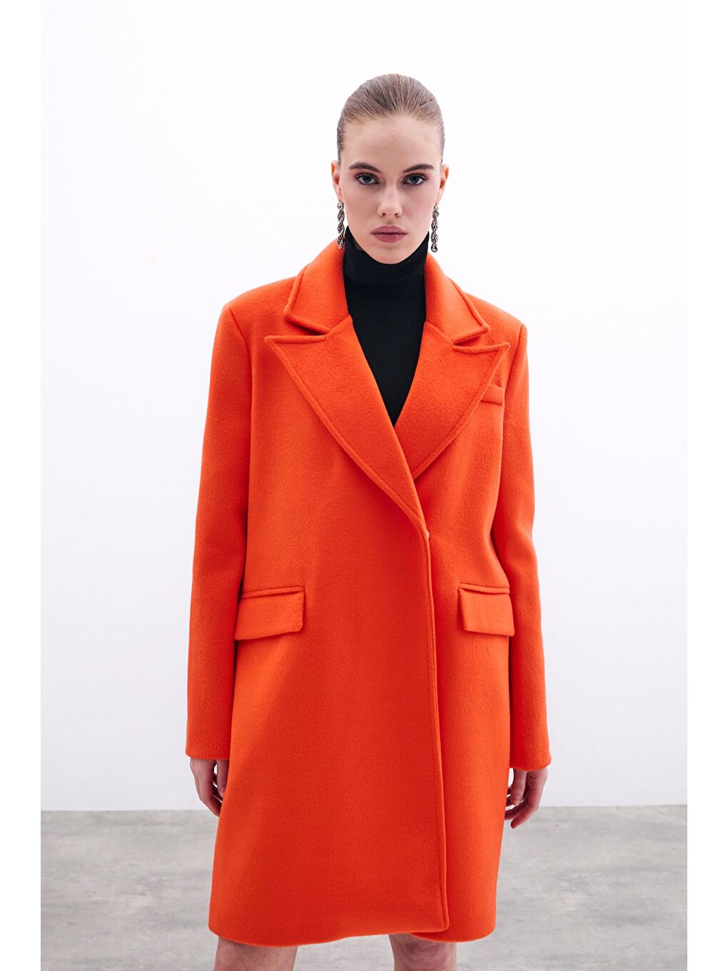 Turuncu Cepli Kaşe Kaban - Oranj-5