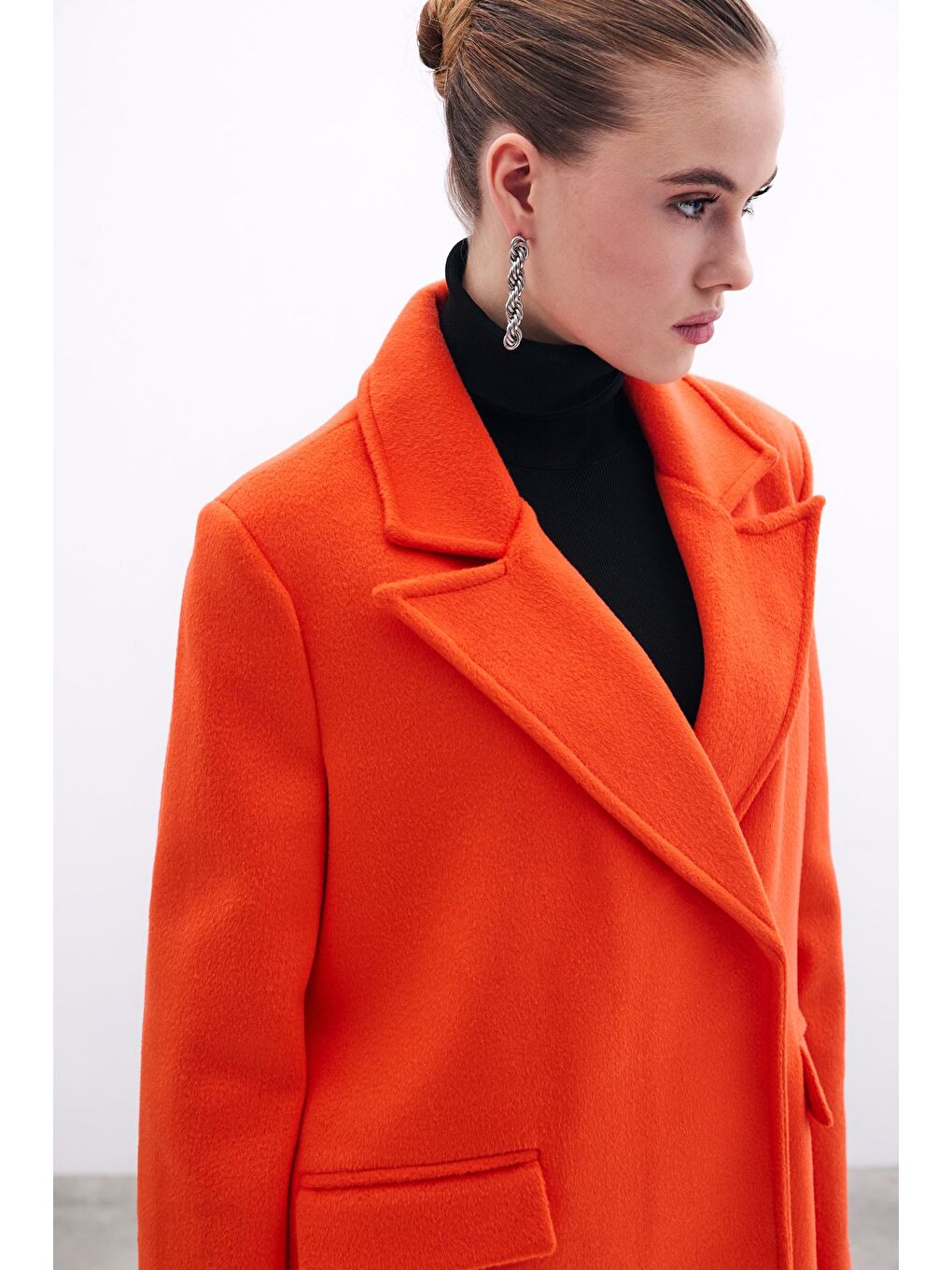 Turuncu Cepli Kaşe Kaban - Oranj-6