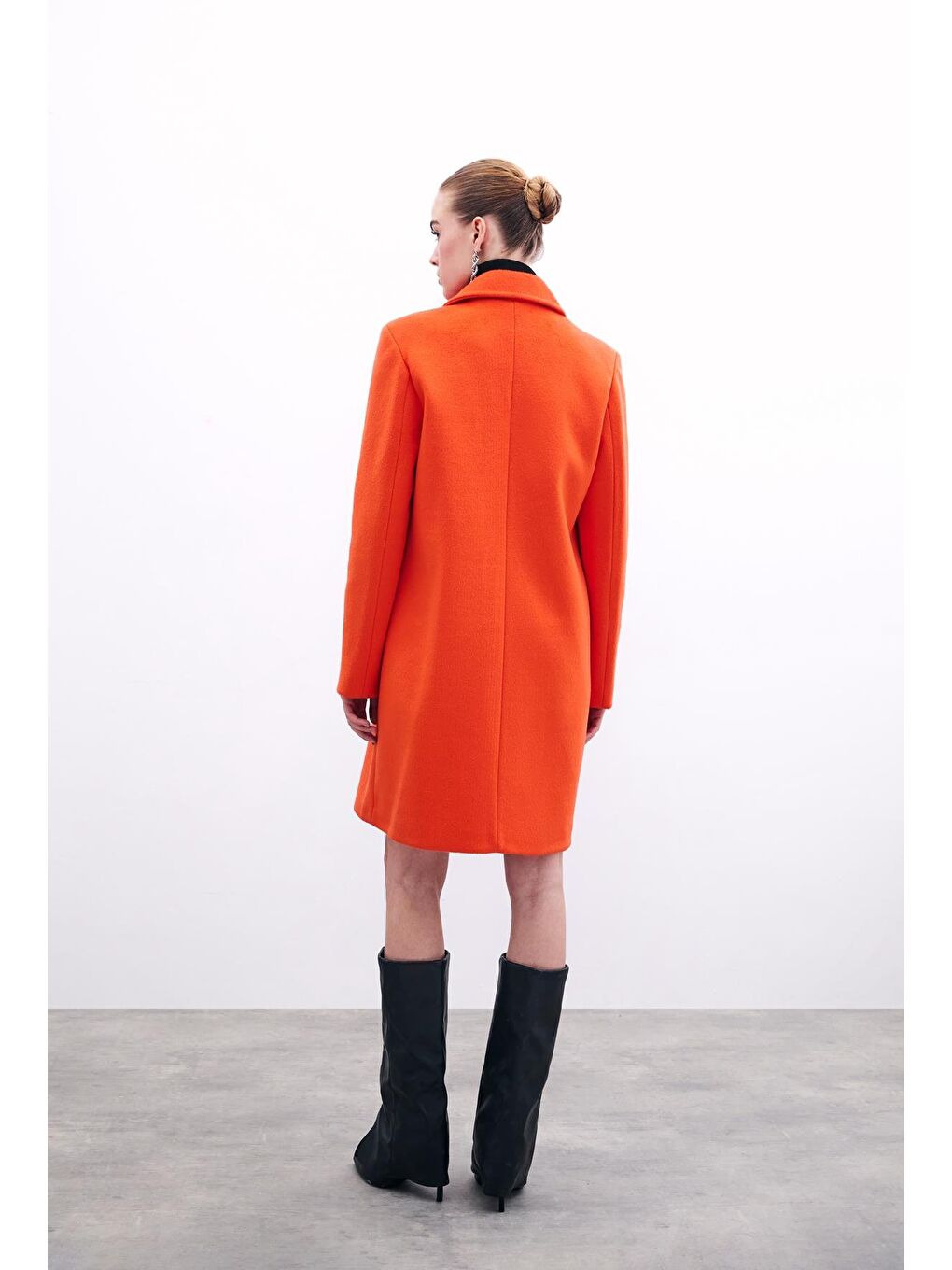 Turuncu Cepli Kaşe Kaban - Oranj-7