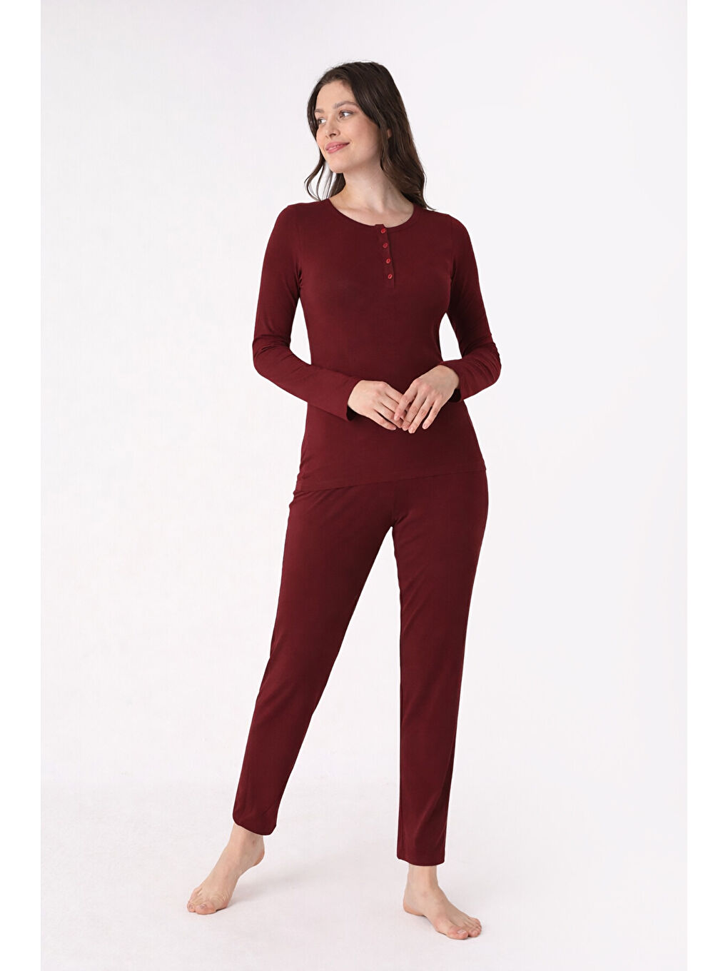 Bordo Patlı Pijama Takımı