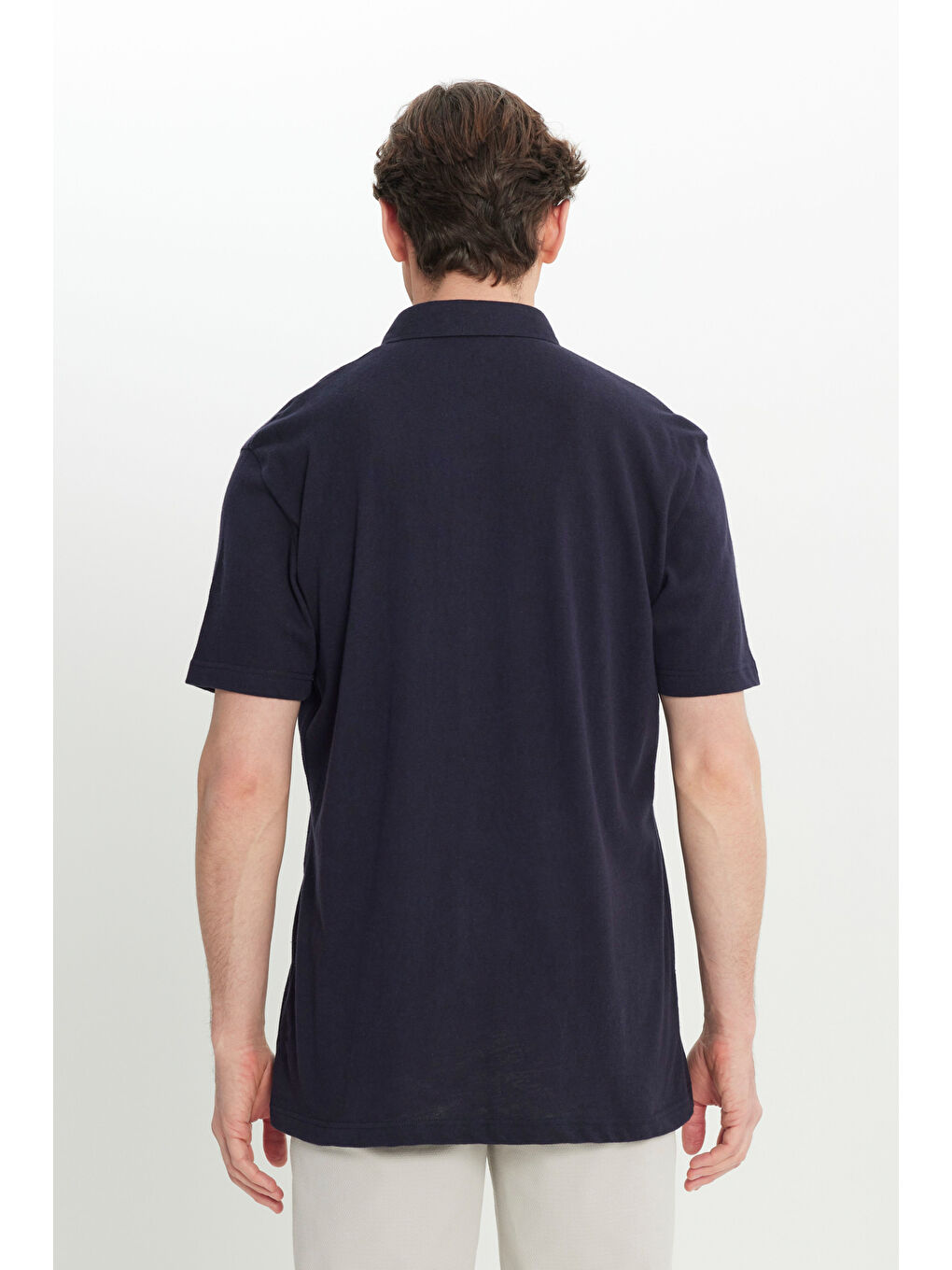 Erkek Lacivert Pamuklu Comfort Fit Rahat Kesim Klasik Yaka Örme Gömlek-4