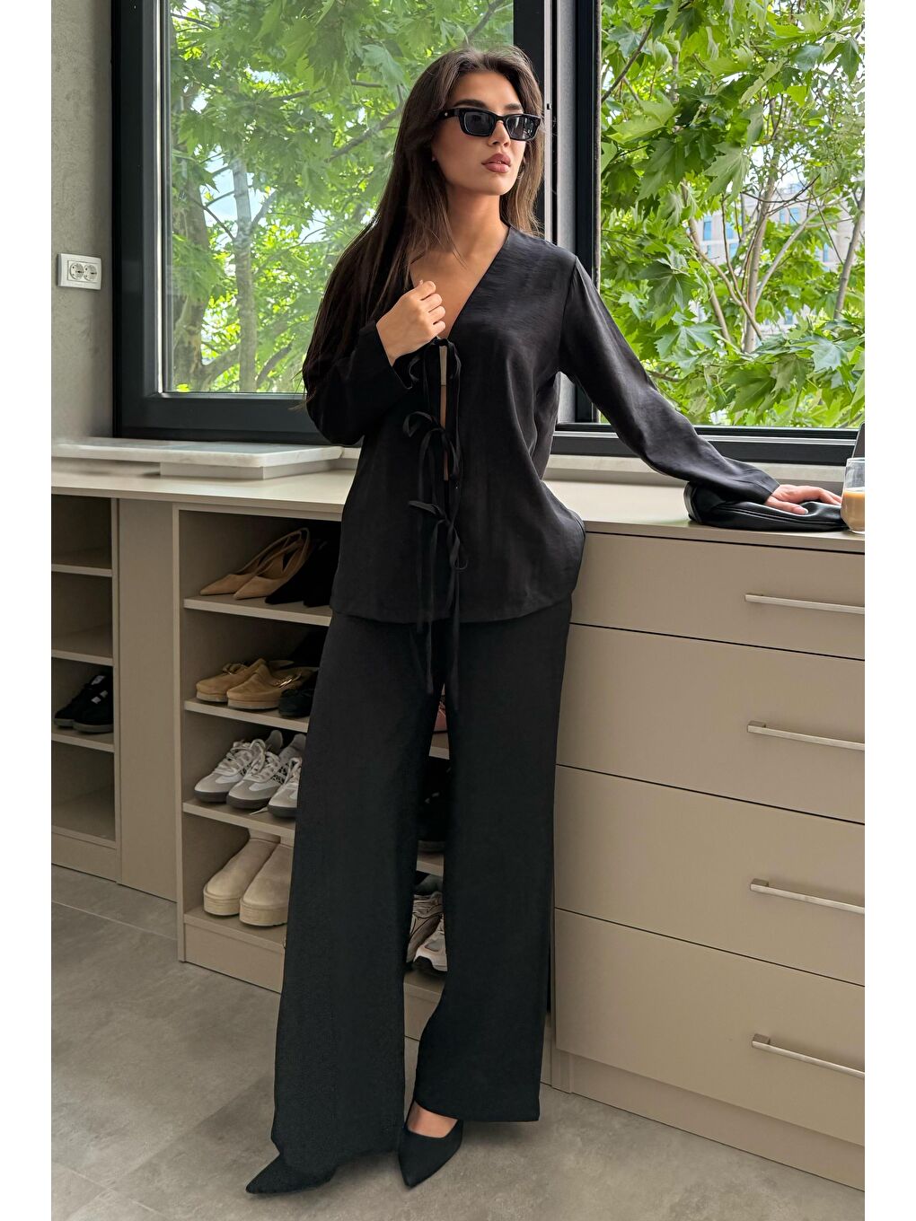 Siyah Önü Bağlamalı Alt Üst Takım Mg2473-4