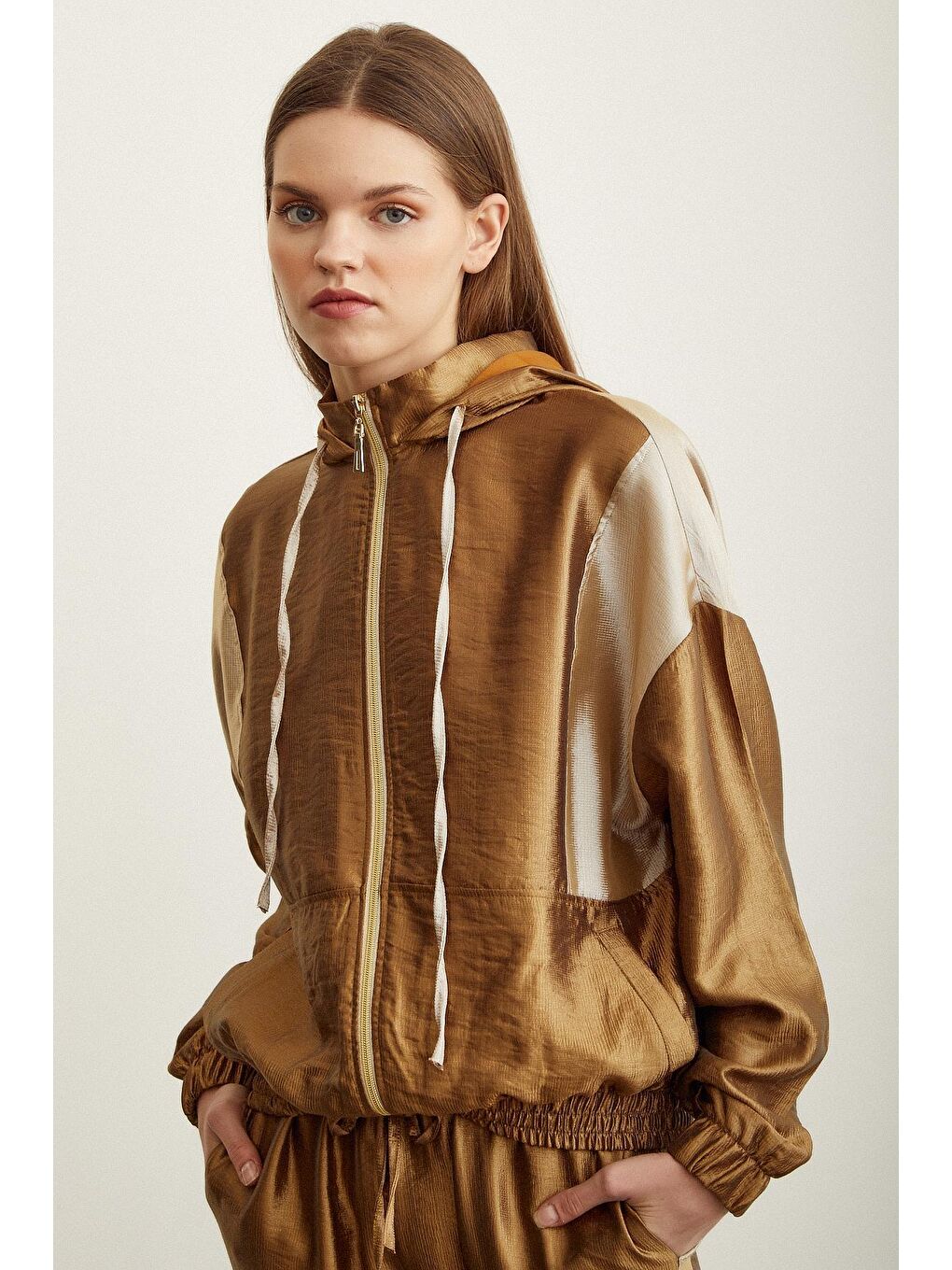 Sarı Fermuarlı Garnili Sweatshirt