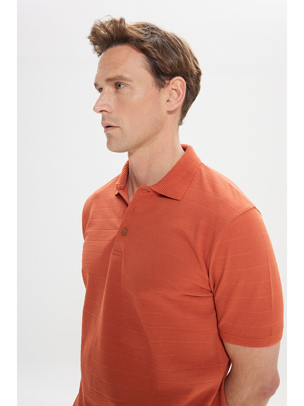 Kahverengi Erkek Kiremit Slim Fit Dar Kesim %100 Pamuk Jakarlı Polo Yaka Tişört-3