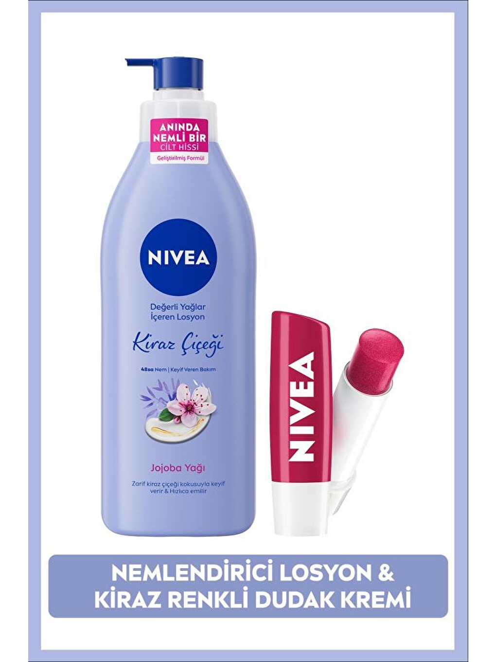 Kiraz Çiçeği Vücut Losyonu 400ml ve Kiraz Dudak Bakım Kremi,Nemlendirici,Kuru Cilt