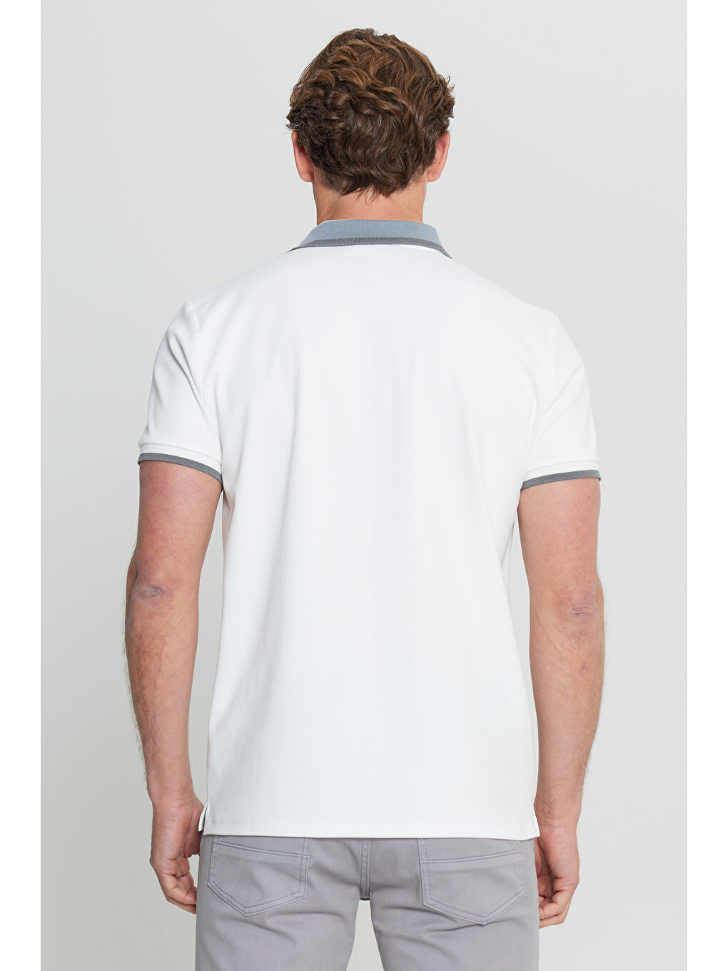 Erkek Beyaz Pamuklu Slim Fit Dar Kesim Polo Yaka Esnek Tişört-4