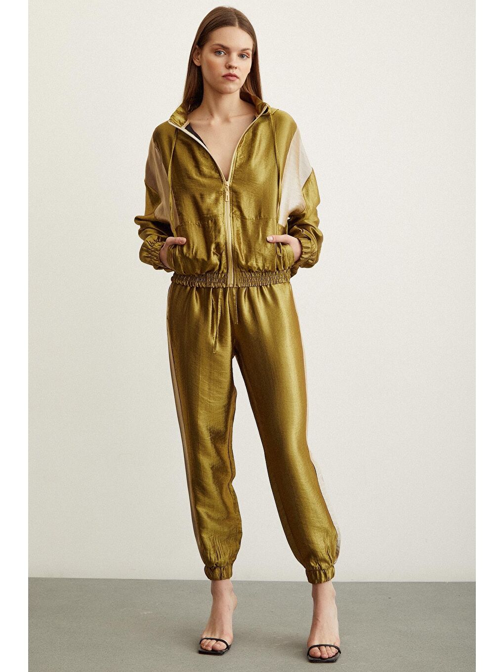 Yeşil Fermuarlı Garnili Sweatshirt-2