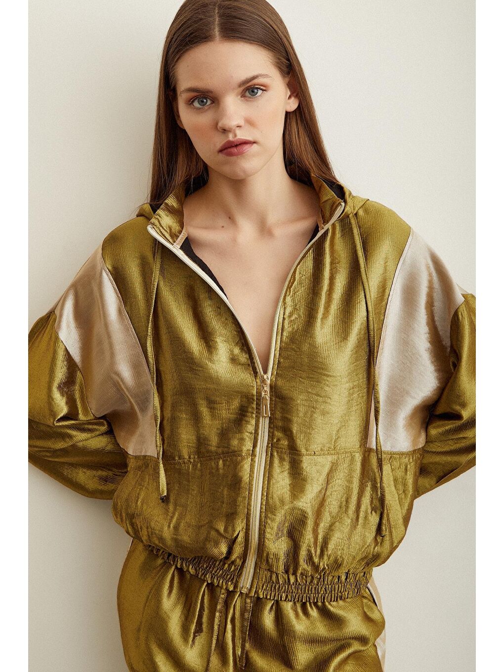 Yeşil Fermuarlı Garnili Sweatshirt-4