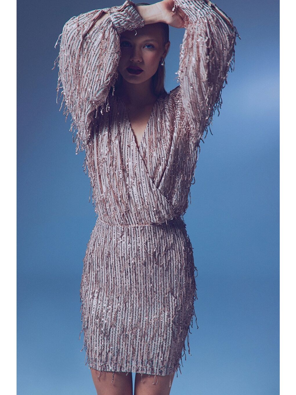 Turuncu Payet Detaylı Mini Etek - Bakır-3